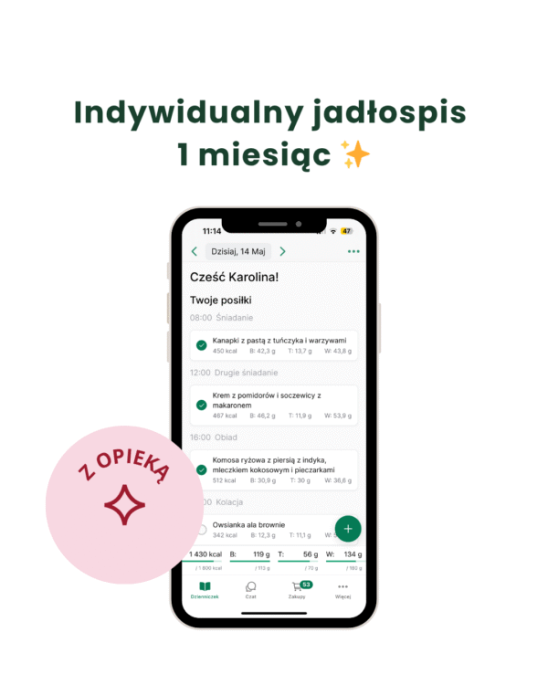 Indywidualny jadłospis 1 miesiąc + opieka
