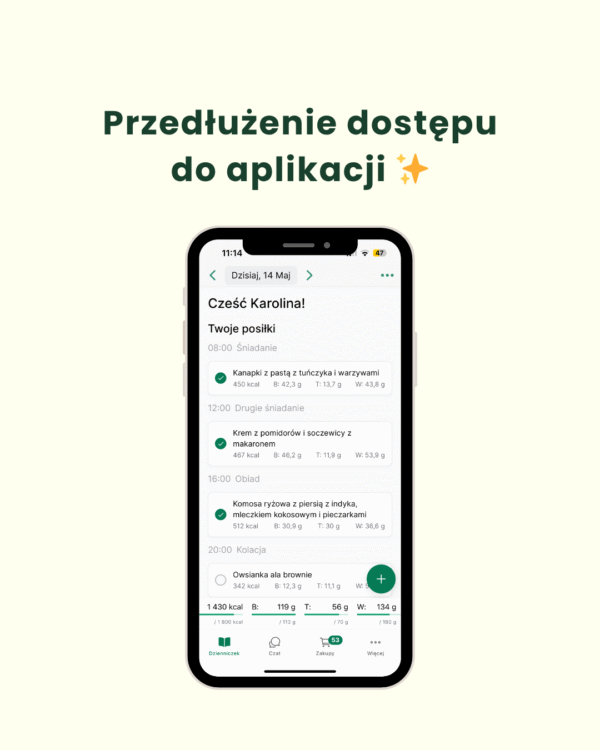 Dostęp do aplikacji z jadłospisem – 30 dni